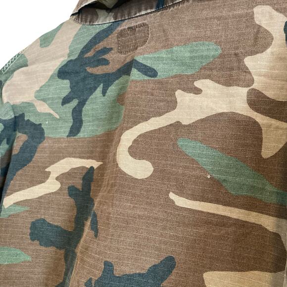 Vintage 70s US Army Brown Military Green Camo Button Up Cotton Jacket Sz Medium - Picture 12 of 16